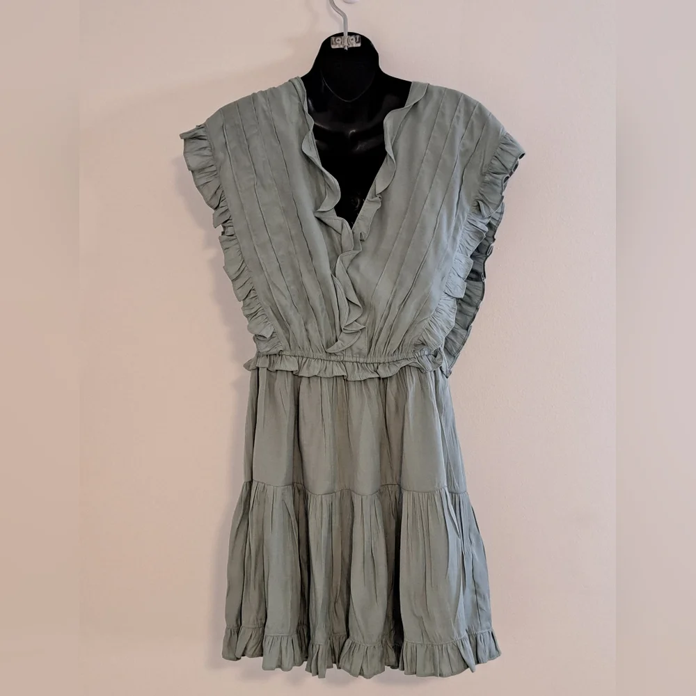 Mustard Seed Sage Lined Ruffle Mini Dress Misses Size Medium(8 - 10) - Picture 8 of 9